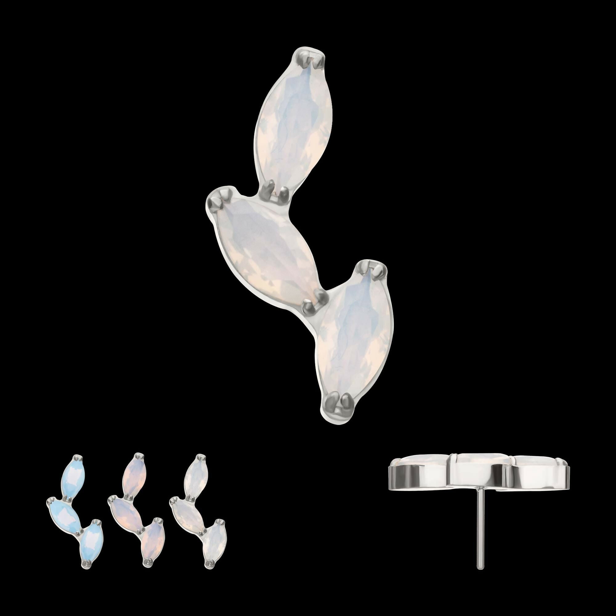 Titanium Threadless Vine Shape Top with 3-Tier Full Opalite Marquise