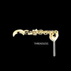 14Kt Yellow Gold Threadless Hidden Helix Curved Bar Top with Crescent Moon and Stars Chain Dangle