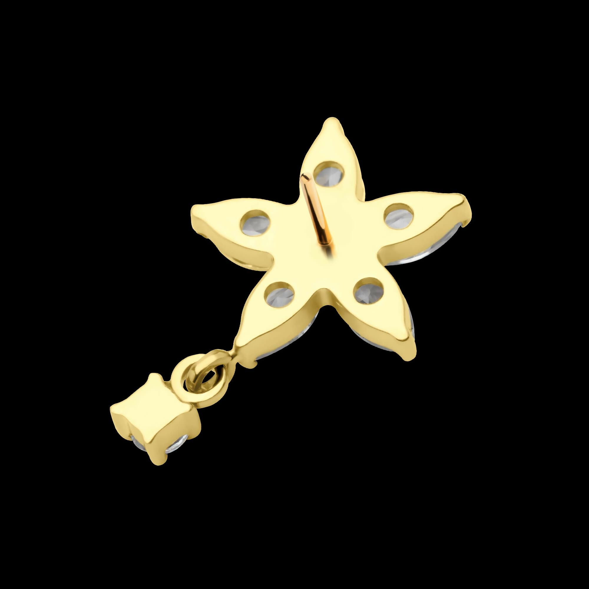 24Kt Gold PVD Titanium Threadless 5 Marquise CZ Flower Shape Top with Dangle Prong Set Round CZ