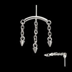 Titanium Threadless Hidden Helix Curved Bar Top with 3 Spiked Chain Dangle