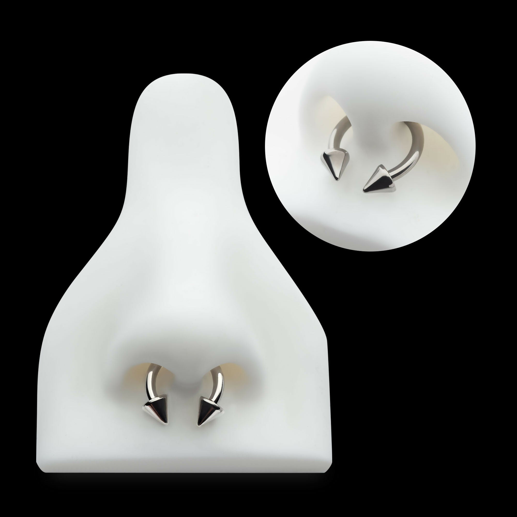 Internally Threaded Spike Ends Circular Barbell Earring / Nosering – Titanium