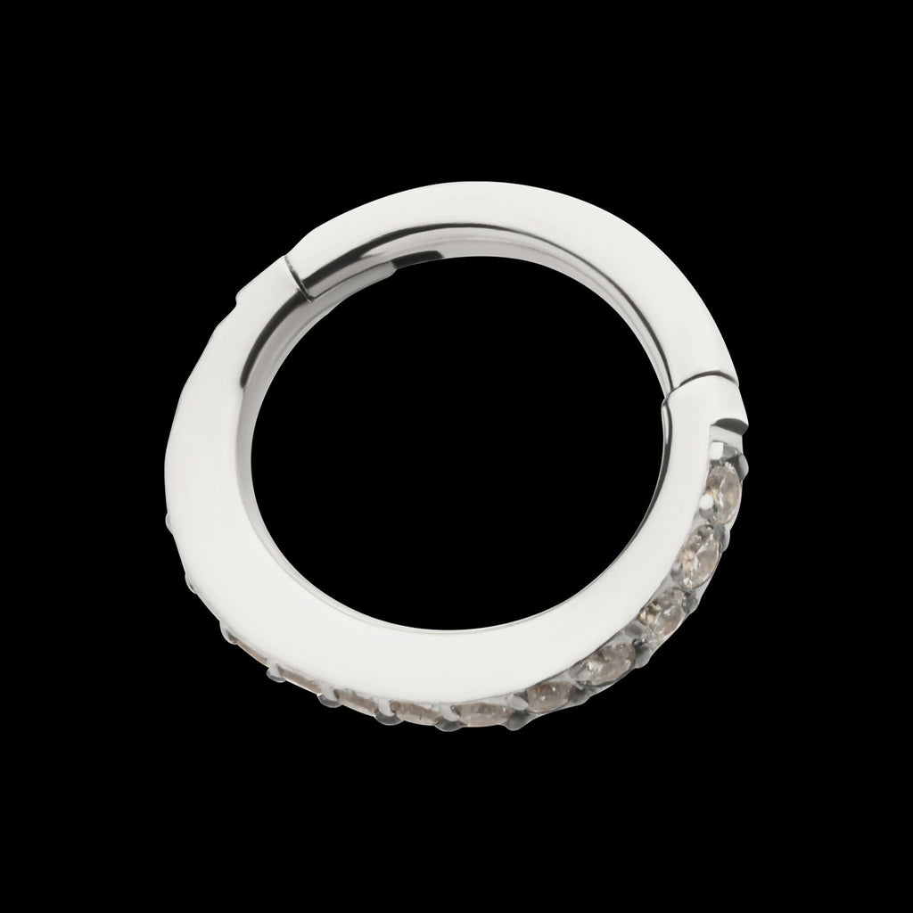 16g Titanium Oval Shape with CNC Set Full Clear CZ Hinged Segment Clicker (for Rook Piercing) Hoop Earring / Nosering