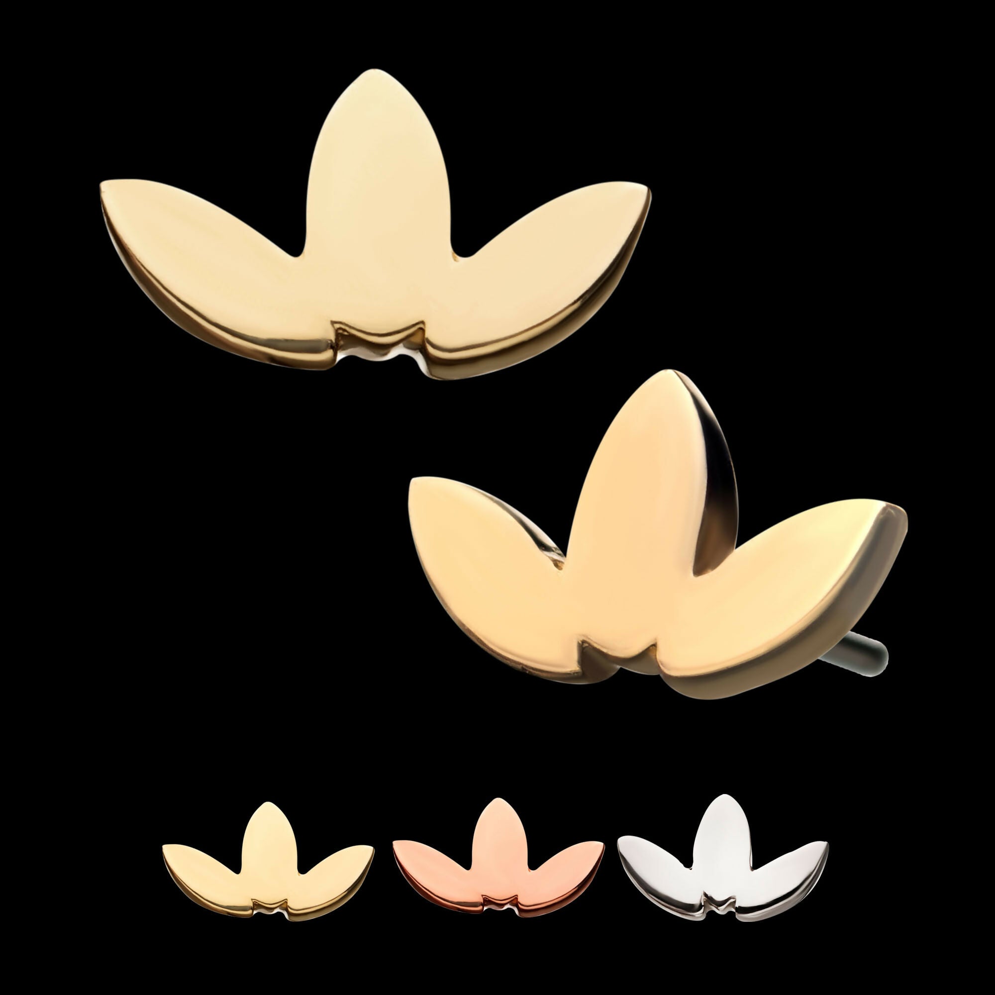 14kt Gold Tthreadless 3 Cluster Low Profile Flat Leaf Top