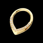 24Kt Gold PVD Titanium Pave Gem V-Shape Front Facing Hinged Segment Clicker Hoop Earring / Nosering