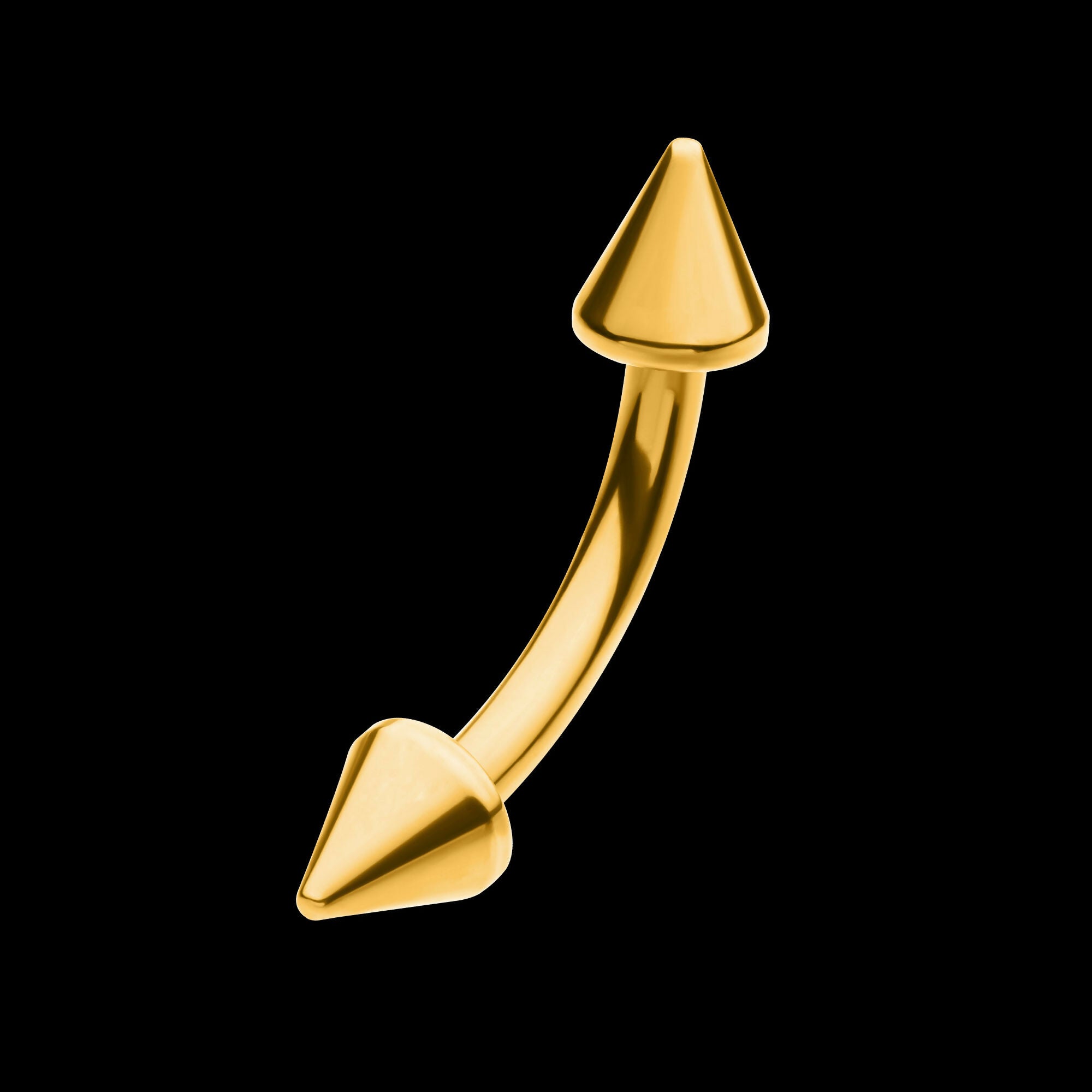 24KT Gold PVD Titanium Internally Threaded Spike End Curved Barbell Earring / Nosering