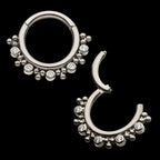 Alternating Bezel Set CZ & Trio Beads Cluster Front Facing Hinged Segment Clicker Hoop Earring / Nosering – Titanium