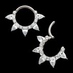 Clustered Prong Set Round & Teardrop CZ Front Facing Hinged Segment Clicker Hoop Earring / Nosering – Titanium