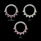 Seven Heart-Cut Gem Front Facing Hinged Segment Clicker Hoop Earring / Nosering – Titanium
