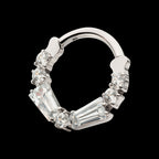 Clustered Prong Set Baguette & Round CZ Front Facing Hinged Segment Clicker Hoop Earring / Nosering – Titanium