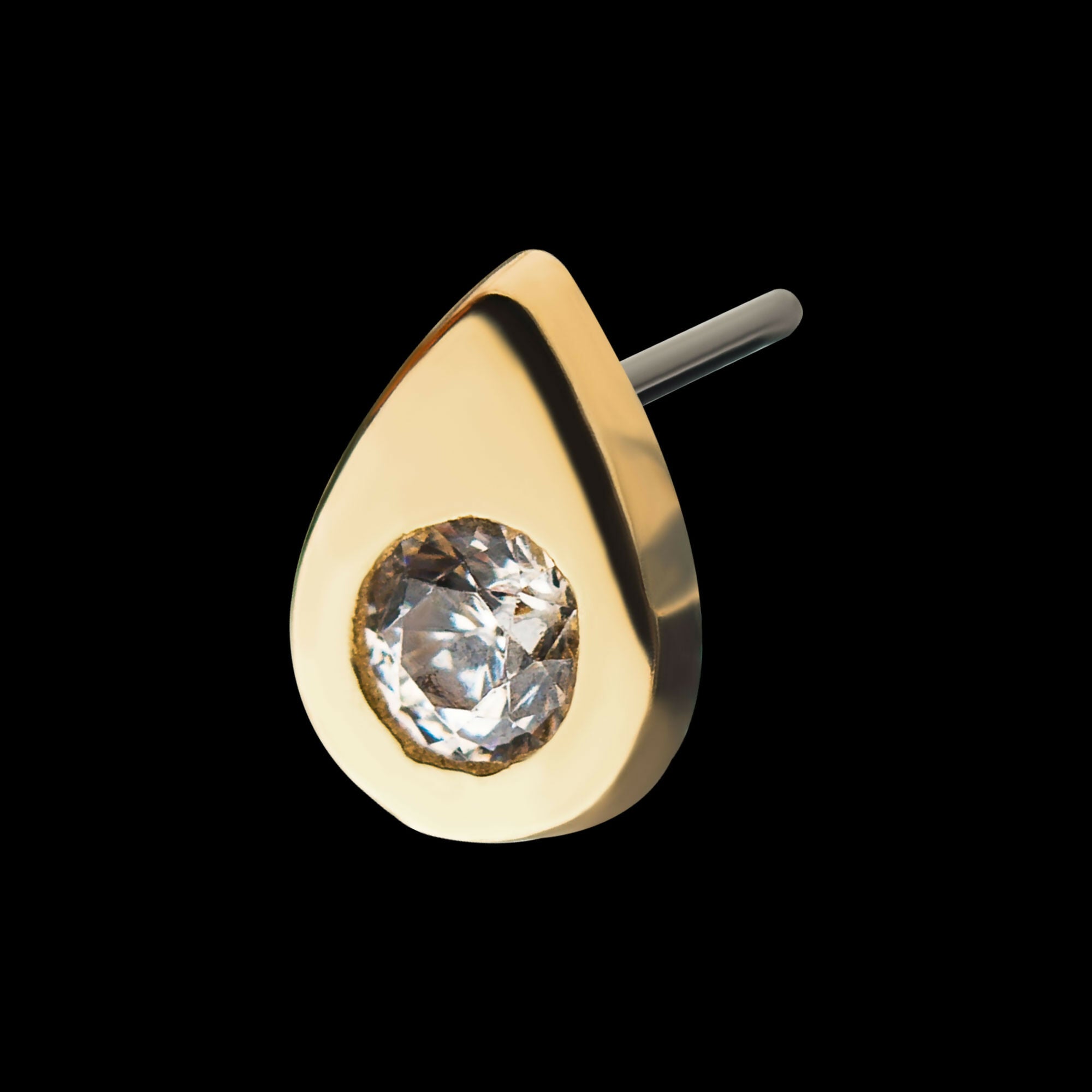 14Kt Yellow Gold Threadless Bezel Set Gem Teardrop Shape Top