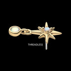 14Kt Yellow Gold Threadless Prong Set Gem North Star Top with Bezel Round Dangle