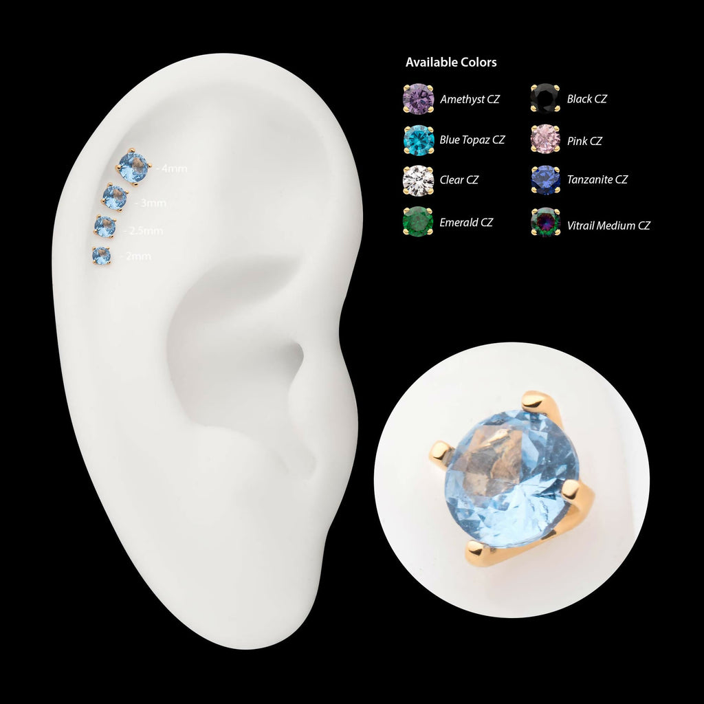 14Kt Yellow Gold Threadless with Prong Set Round CZ Top