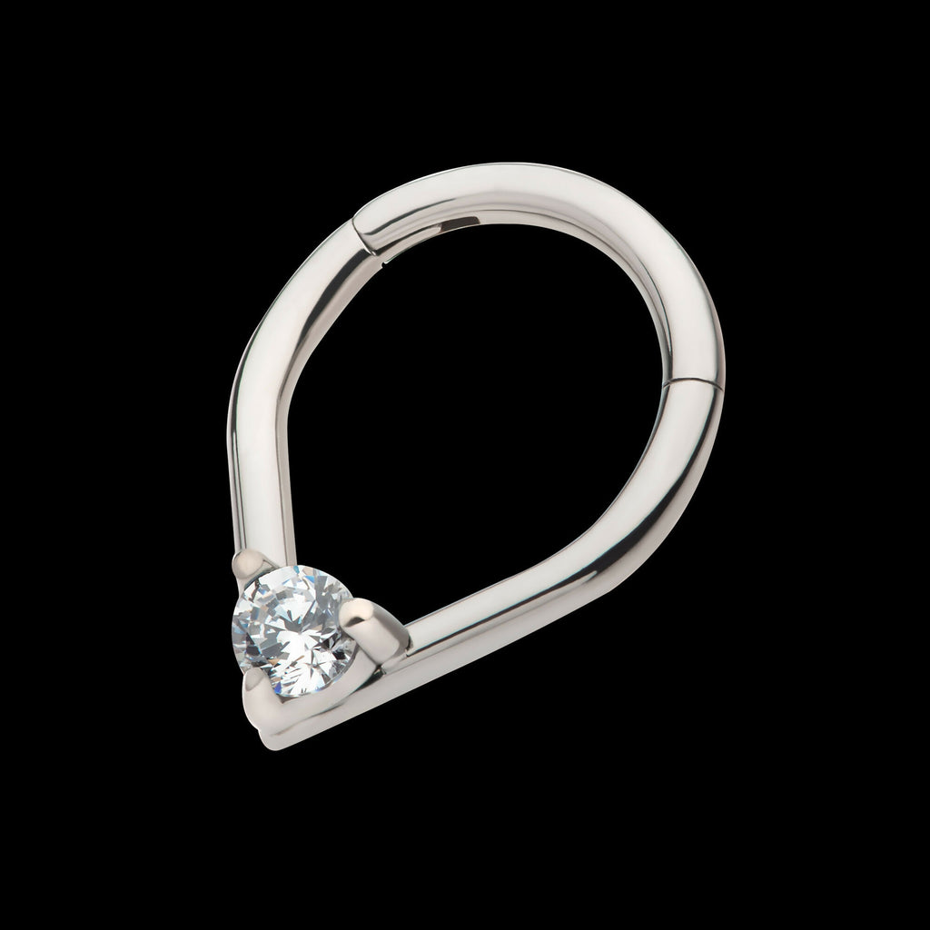 Prong Set Round CZ/Opal Front Facing Hinged Segment Clicker Hoop Earring / Nosering – Titanium