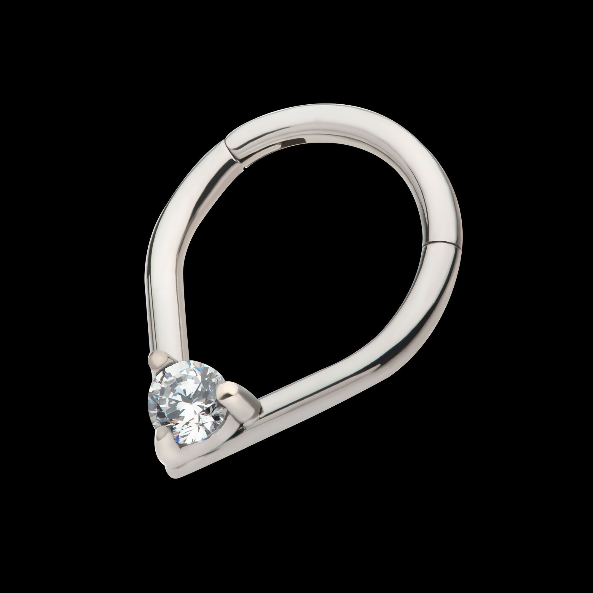 Prong Set Round CZ/Opal Front Facing Hinged Segment Clicker Hoop Earring / Nosering – Titanium