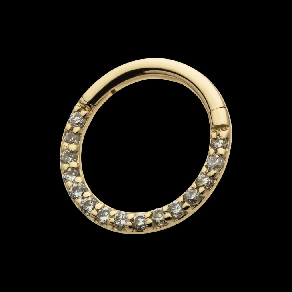 Eternity Front Facing Hinged Segment Clicker with Prong Set 1mm Round Lab-Grown Diamonds Hoop Earring / Nosering – 14Kt Yellow Gold