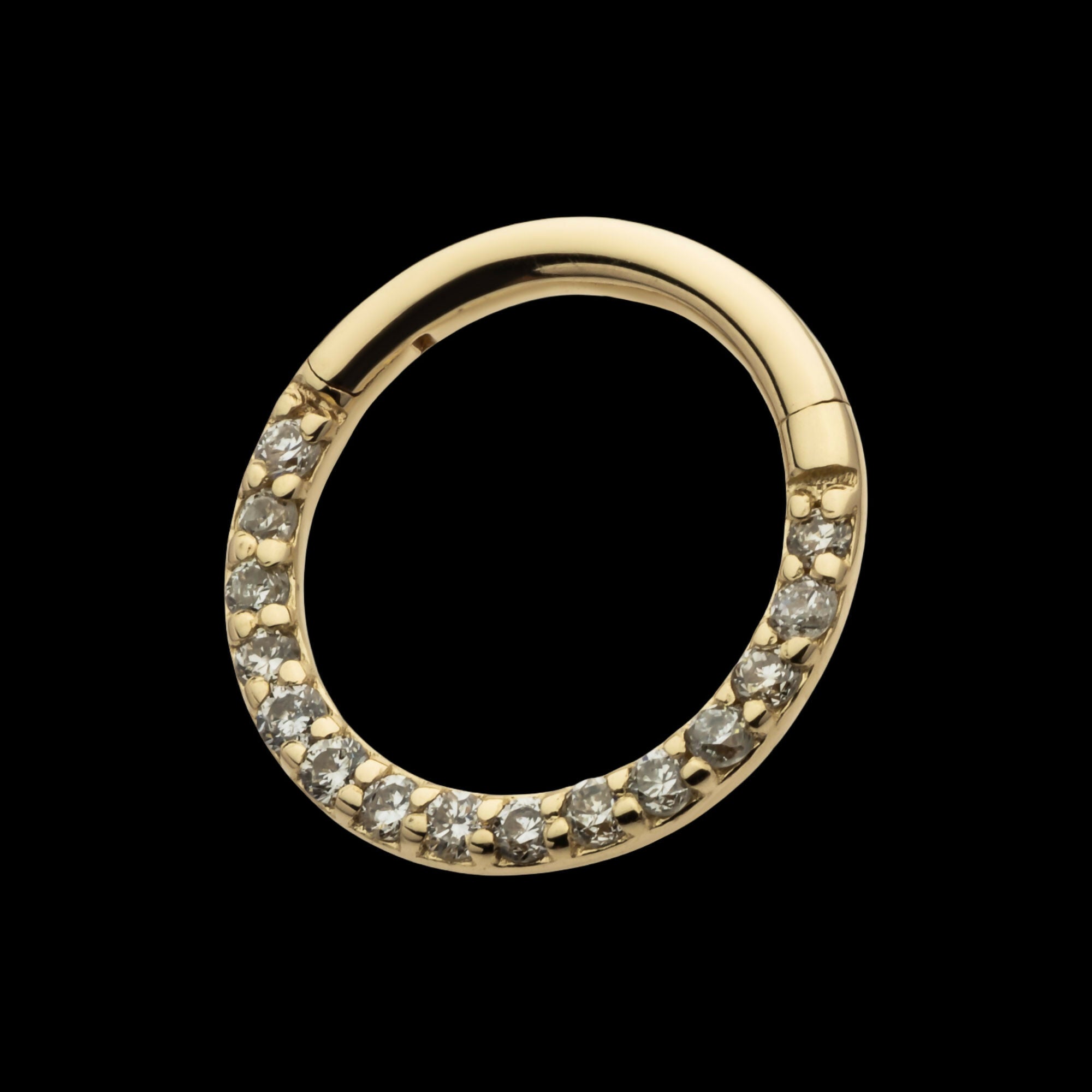 Eternity Front Facing Hinged Segment Clicker with Prong Set 1mm Round Lab-Grown Diamonds Hoop Earring / Nosering – 14Kt Yellow Gold