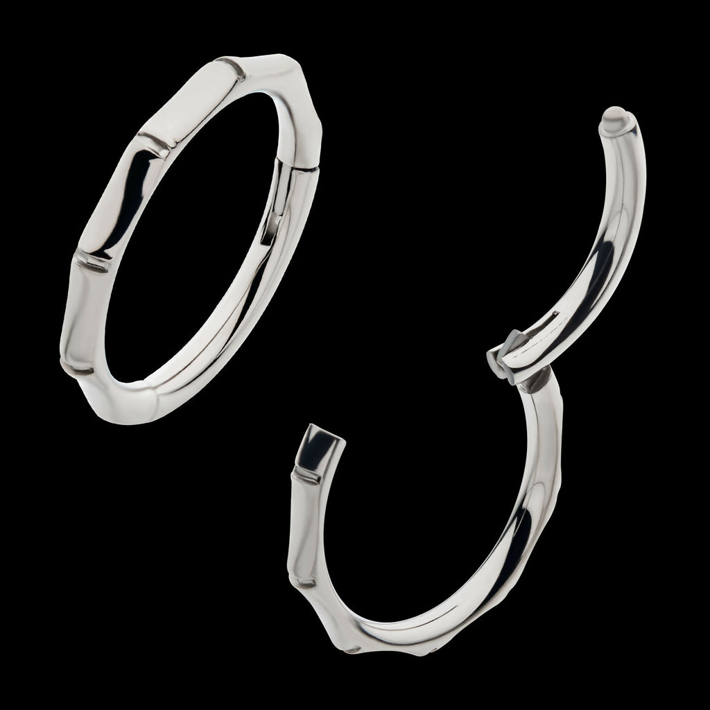 Bamboo Design Side Facing Hinged Segment Clicker Hoop Earring / Nosering – Titanium