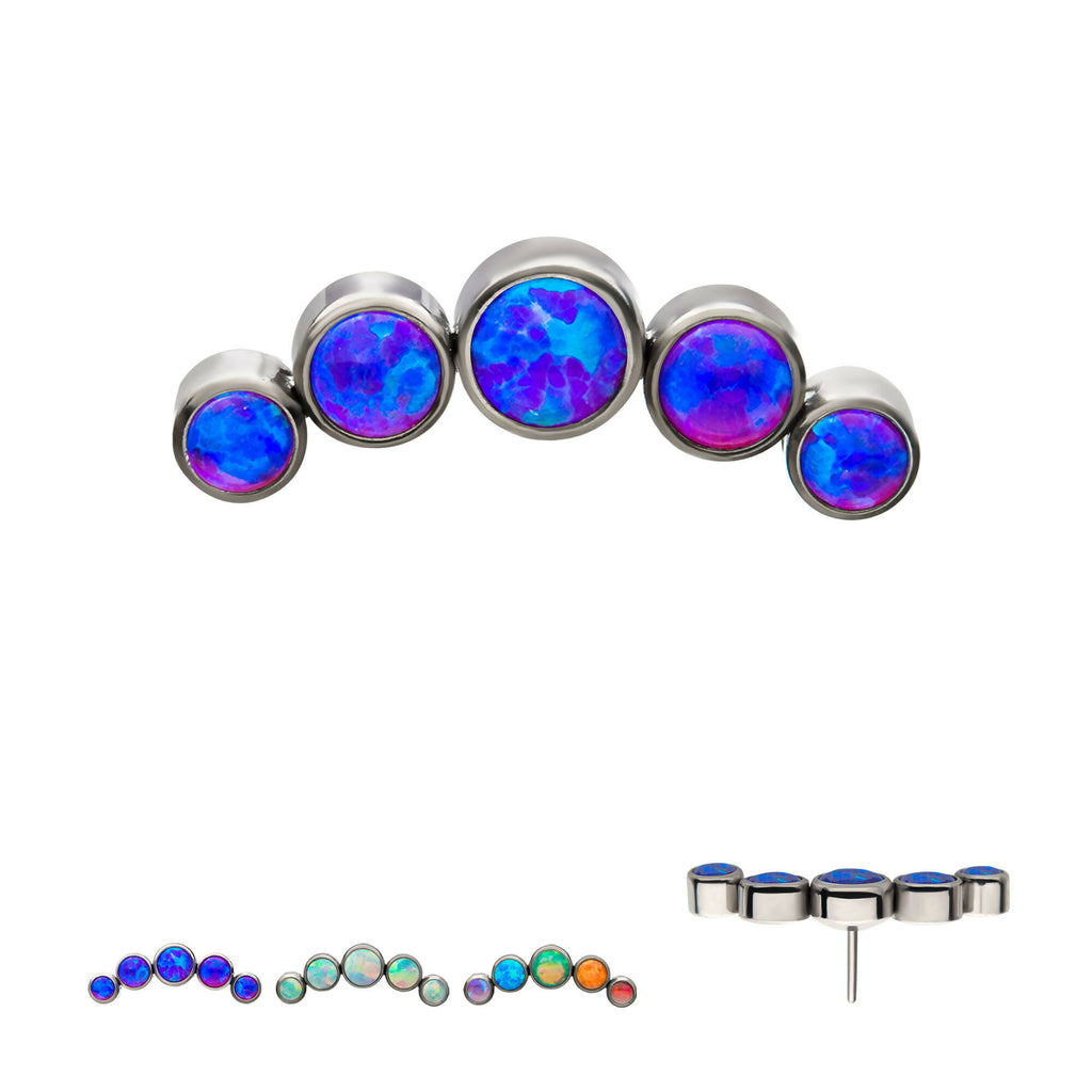 5-Bezel Set Synthetic Opal Cluster Flatback Stud Earring / Nosering - Synthetic Opal & Opal in Titanium