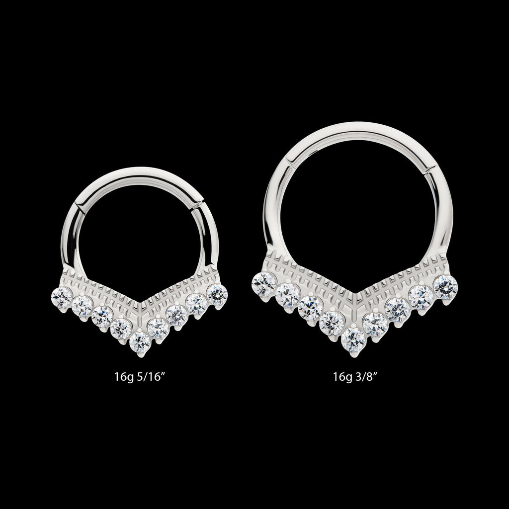 9 Cluster Prong Set Round CZ Chevron Front Facing Hinged Segment Clicker Hoop Earring / Nosering – Titanium