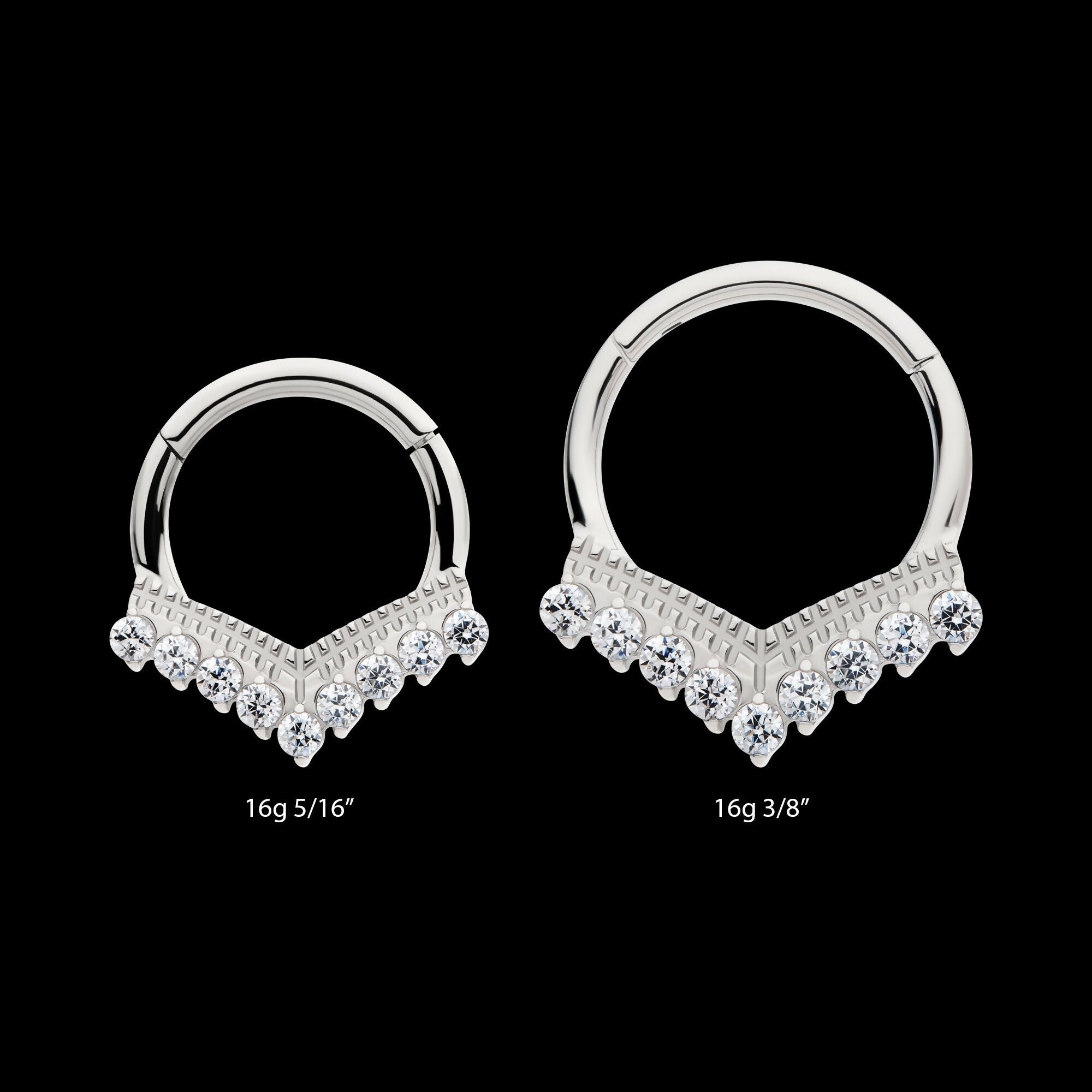 9 Cluster Prong Set Round CZ Chevron Front Facing Hinged Segment Clicker Hoop Earring / Nosering – Titanium