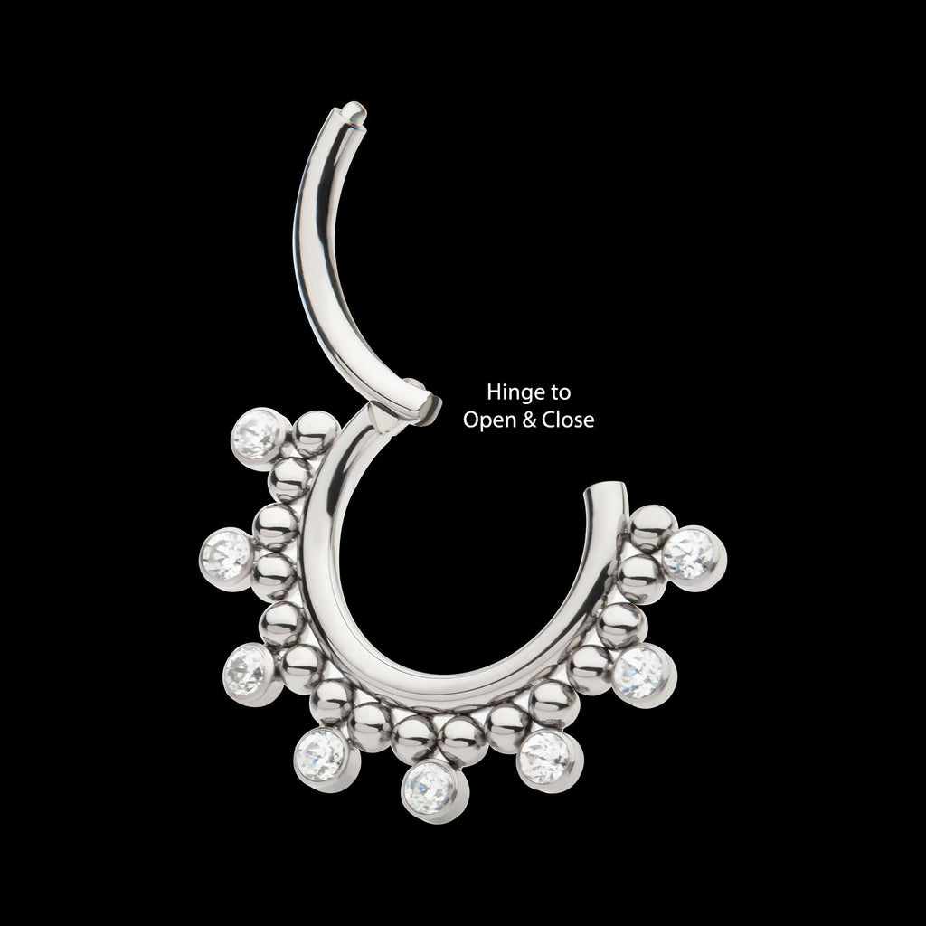 Titanium Clustered Beads with 7 Bezel Round CZ Front Facing Hinged Segment Clicker
