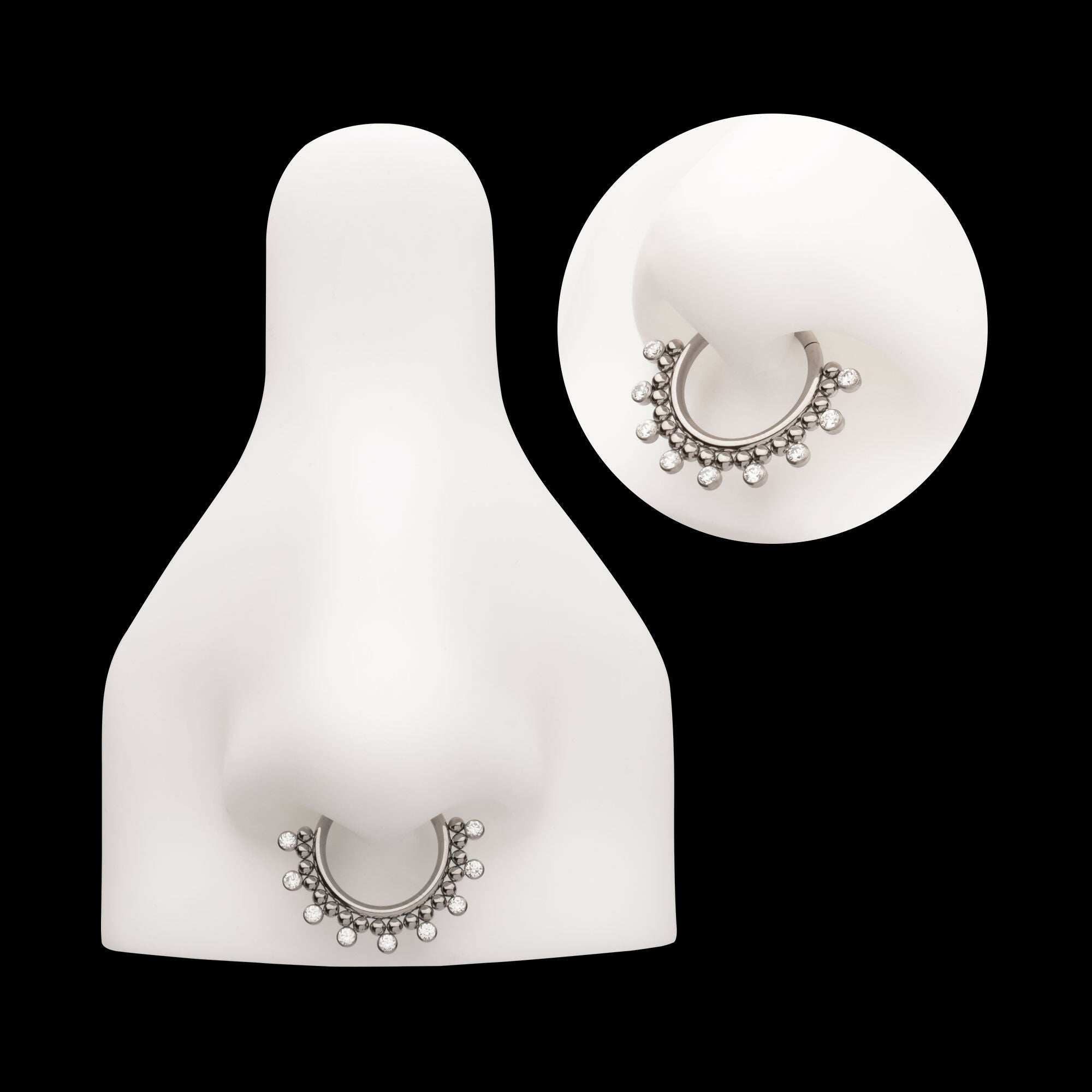 Titanium Clustered Beads with 7 Bezel Round CZ Front Facing Hinged Segment Clicker