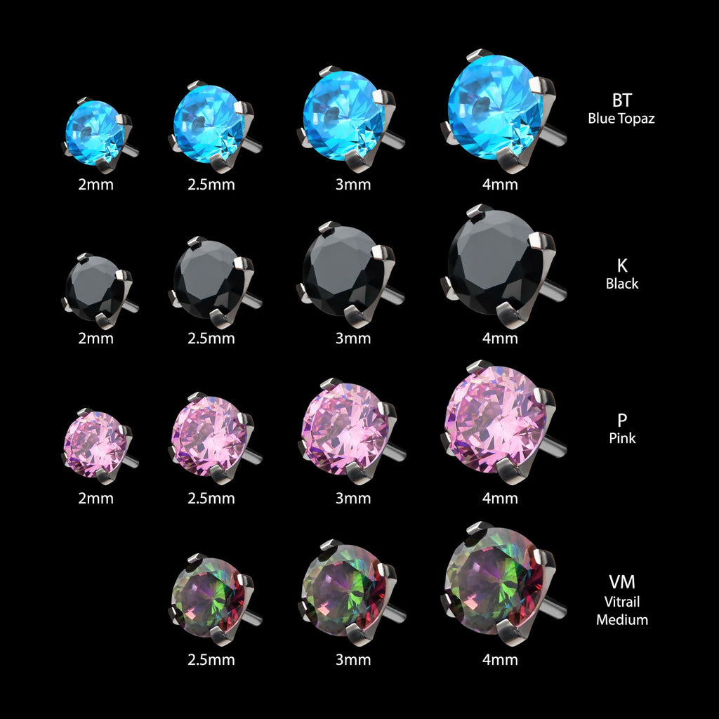 Titanium Threadless with 4-Prong Set CZ Front Facing Top