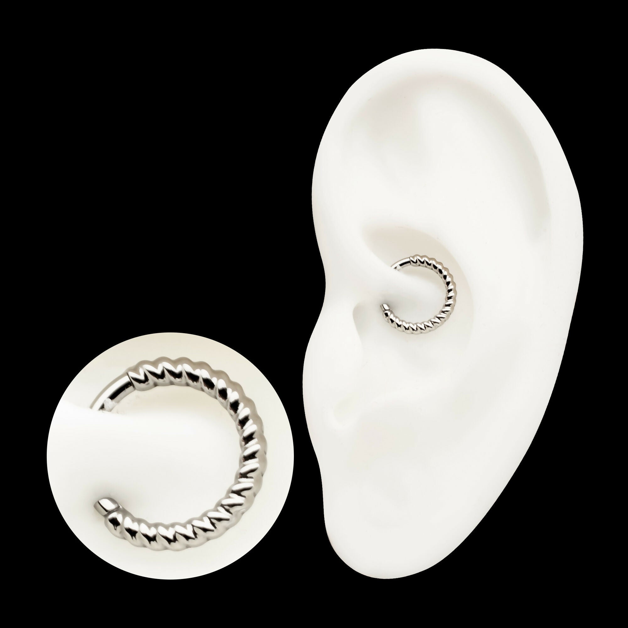 Twisted Rope Front Facing Hinged Segment Clicker Hoop Earring / Nosering – Titanium