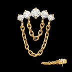 24Kt Gold PVD Titanium Threadless 5-Cluster Round AAA CZ Top with 2 Tier Dangle Chain