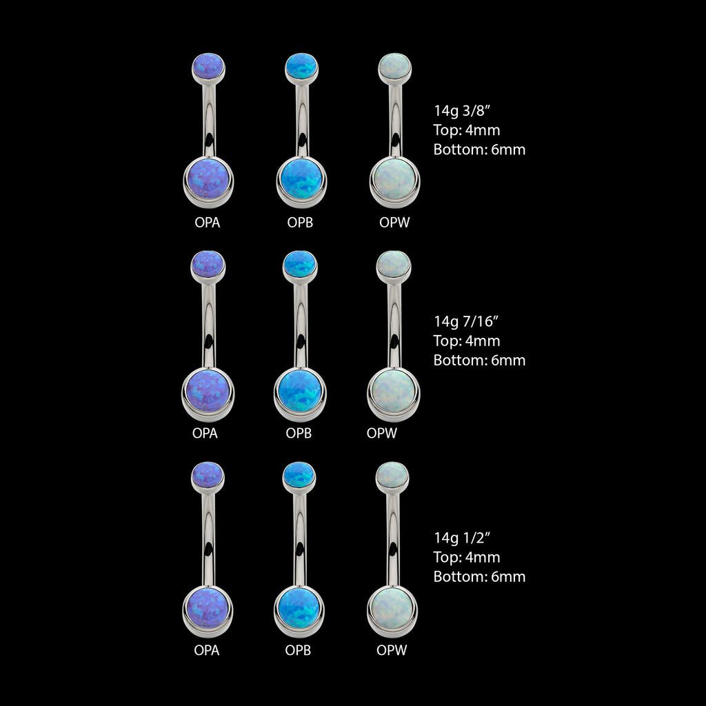 Internally Threaded with Bezel Set Double Opal Smooth Rounded Back Navel Curves Earring / Nosering – Titanium