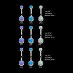 Internally Threaded with Bezel Set Double Opal Smooth Rounded Back Navel Curves Earring / Nosering – Titanium