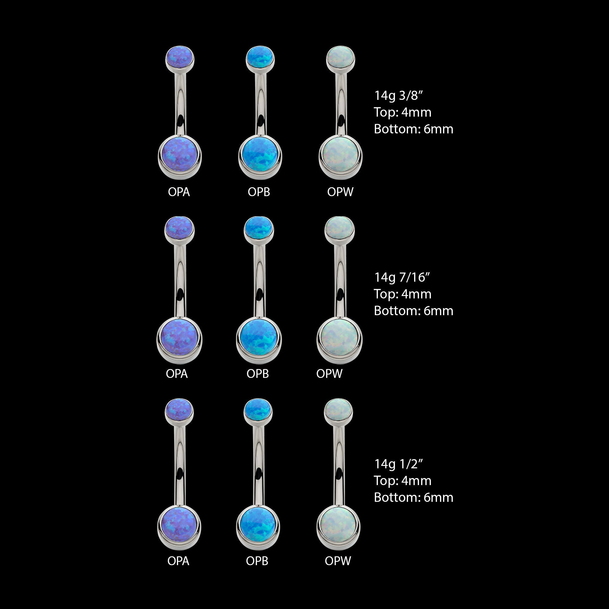 Internally Threaded with Bezel Set Double Opal Smooth Rounded Back Navel Curves Earring / Nosering – Titanium