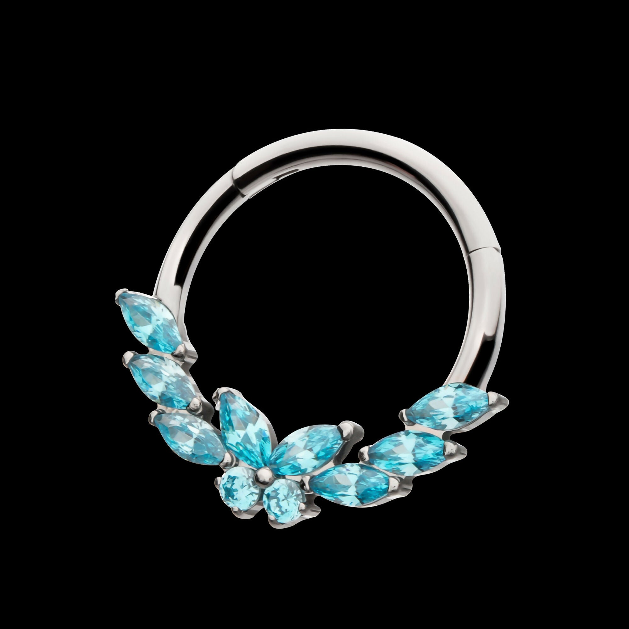 Butterfly & Marquise Gem Front Facing Hinged Segment Clicker Hoop Earring / Nosering – Titanium