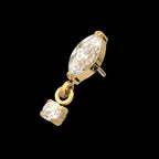 24KT Gold PVD Titanium Threadless Marquise Top with Prong Set Gem Dangle