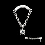 Titanium Threadless Curved Bar Top with Dangle Chain & Prong Set Round AAA CZ