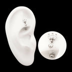 Internally Threaded V-Prong Triple Marquise Gem Fixed Top Curved Barbell with Floating Prong Gem Dangle Earring / Nosering – Titanium
