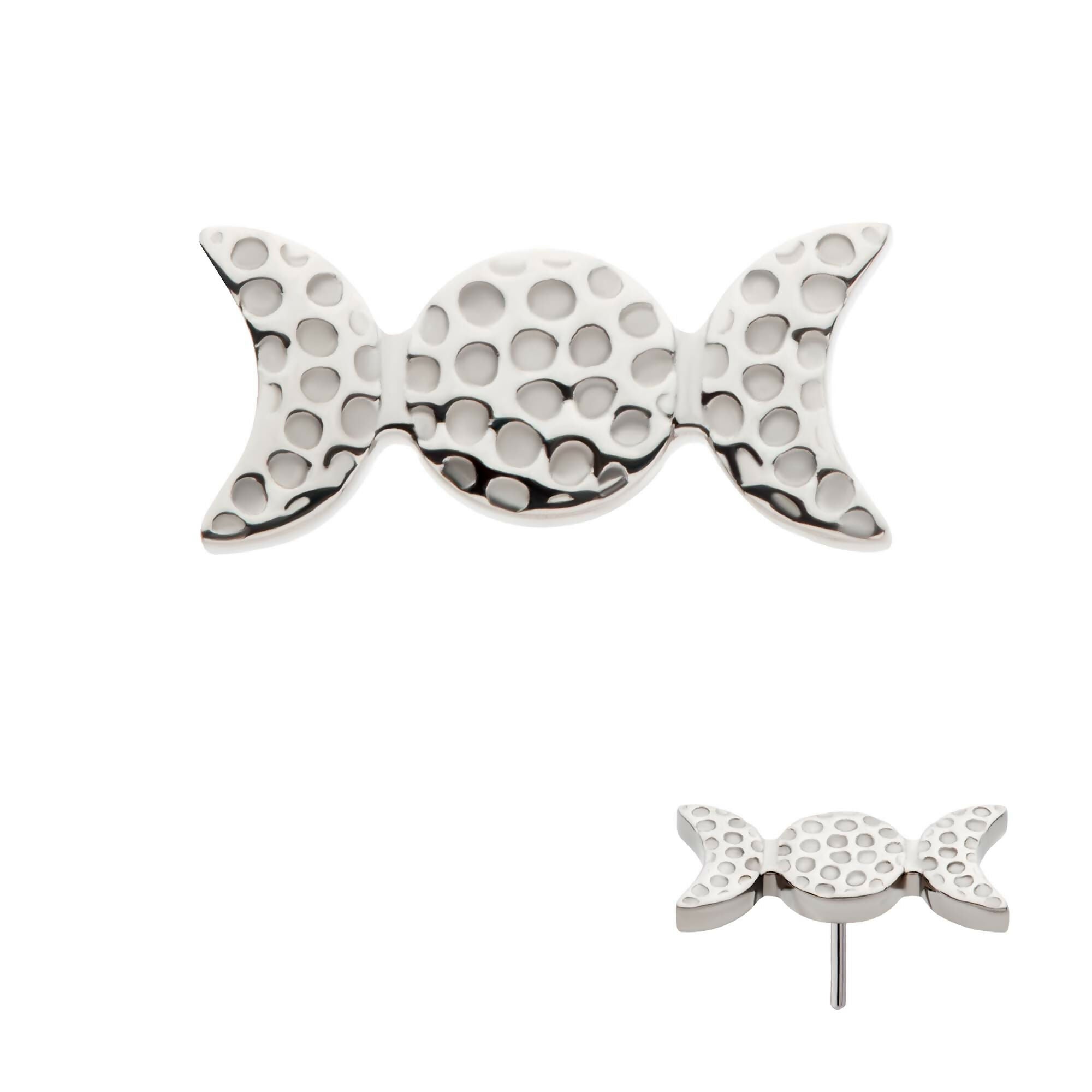 Hammered Triple Moon Phase Flatback Stud Earring / Nosering - Titanium