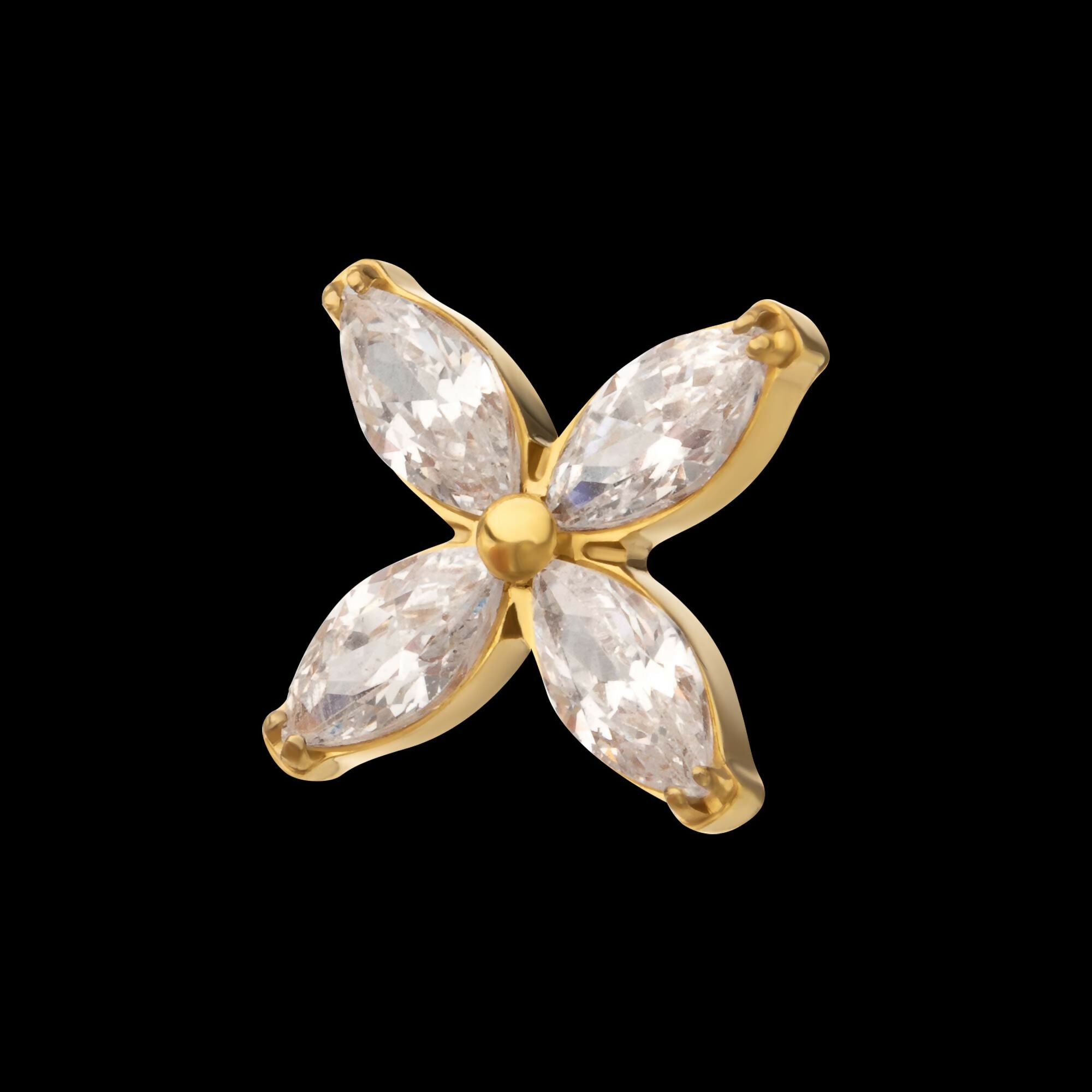 24Kt Gold PVD Titanium Threadless 4-Marquise Flower Gem Top