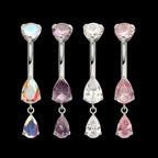 Internally Threaded Double Dangle Prong Set Teardrop Gem Navel Earring / Nosering – Titanium
