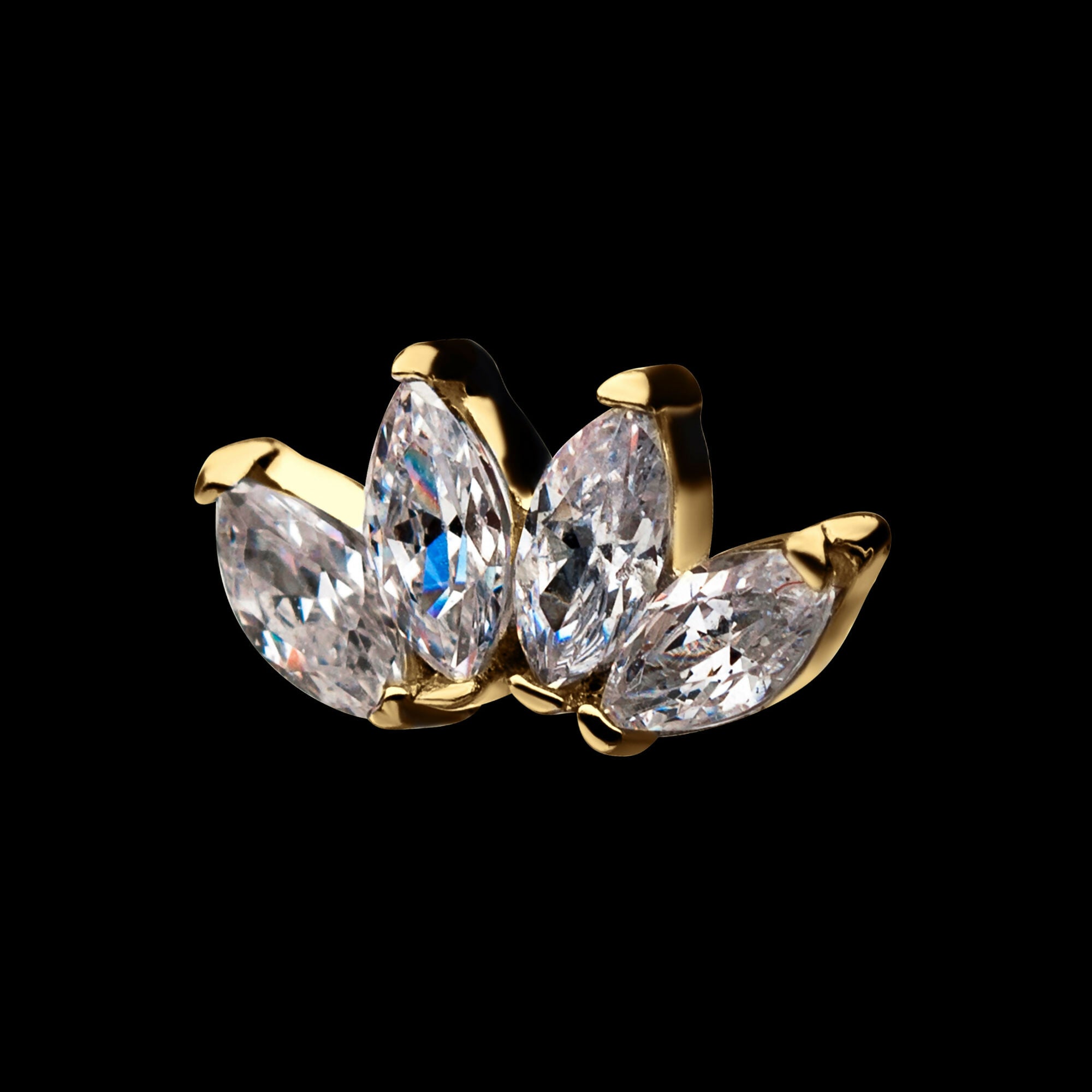 14Kt Gold Threadless with 4 Marquise Clear CZ Top
