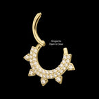 14Kt Yellow Gold Double Row Pave Gem with Spike Front Facing Hinged Segment Clicker