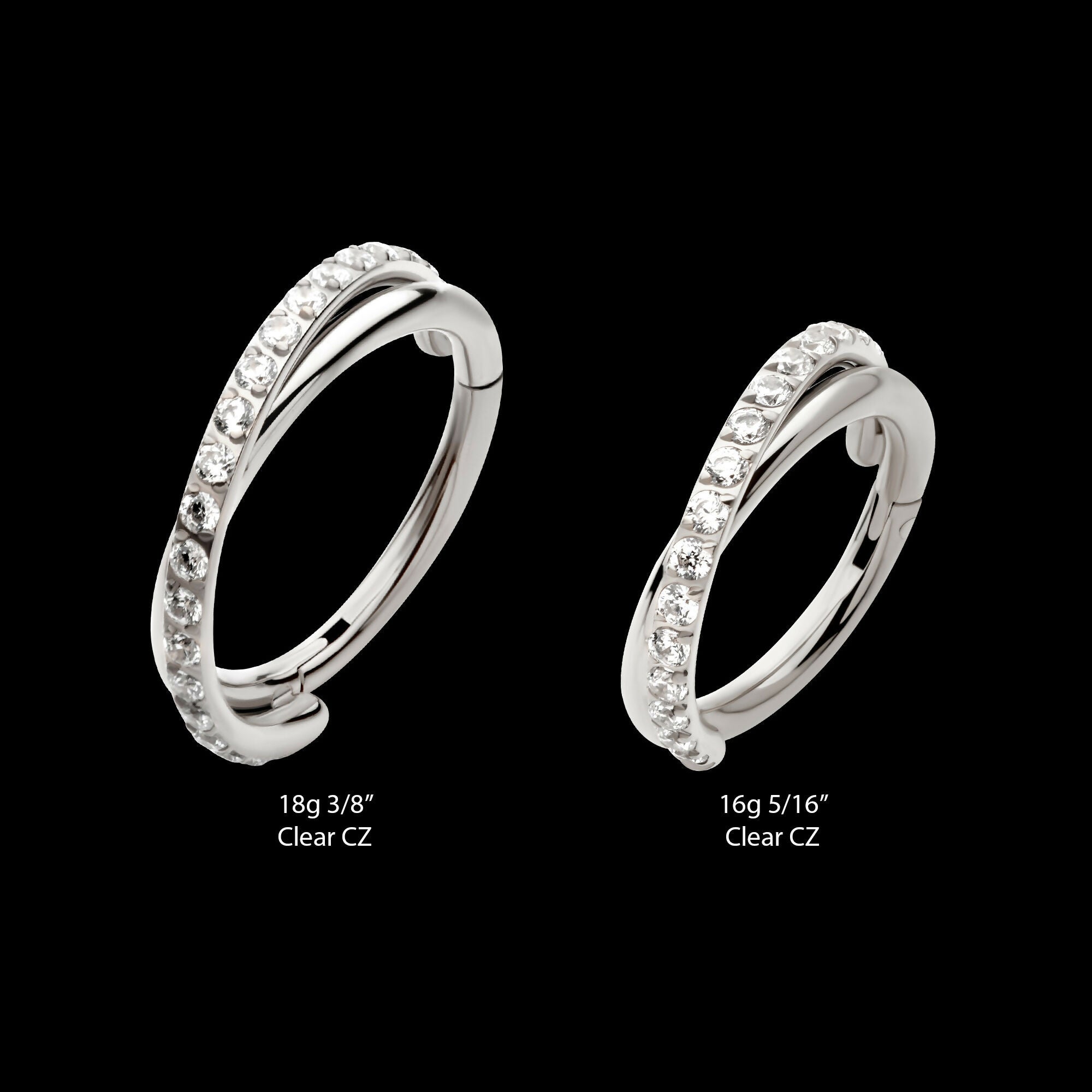 Double Hoop Side Facing Hinged Segment Clicker with CNC Set Round CZ Earring / Nosering – Titanium