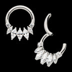 Clustered Prong Set Round & Marquise CZ Front Facing Hinged Segment Clicker Hoop Earring / Nosering – Titanium