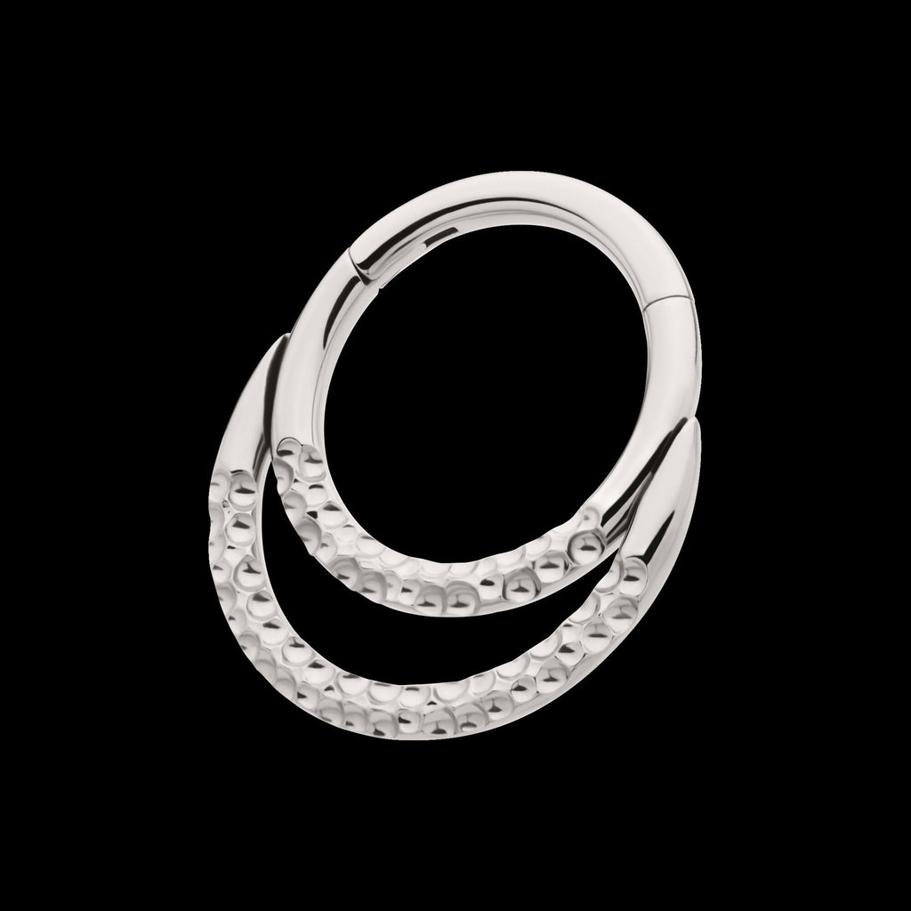 Hammered Double Hoop Front Facing Hinged Segment Clicker Earring / Nosering – Titanium