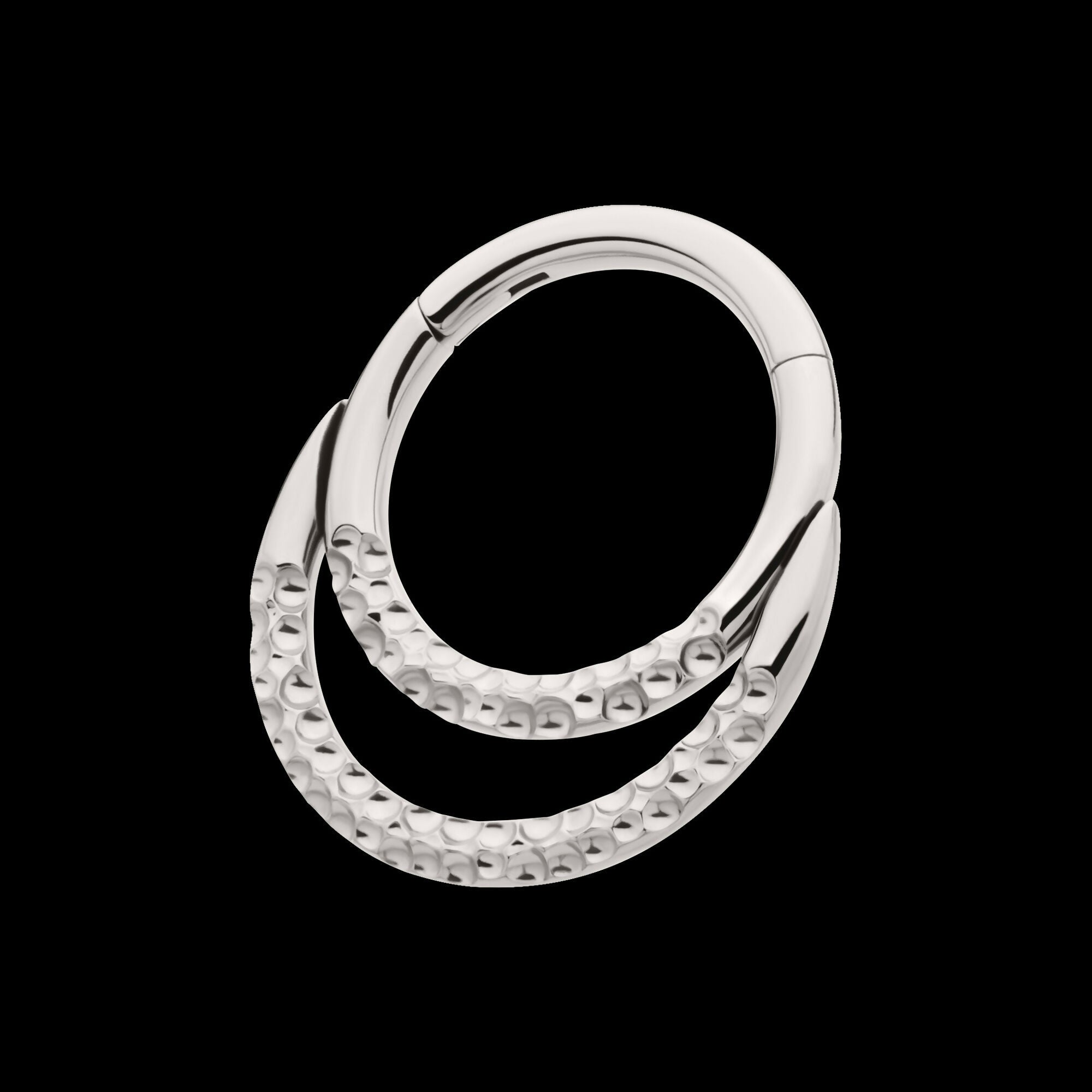 Hammered Double Hoop Front Facing Hinged Segment Clicker Earring / Nosering – Titanium