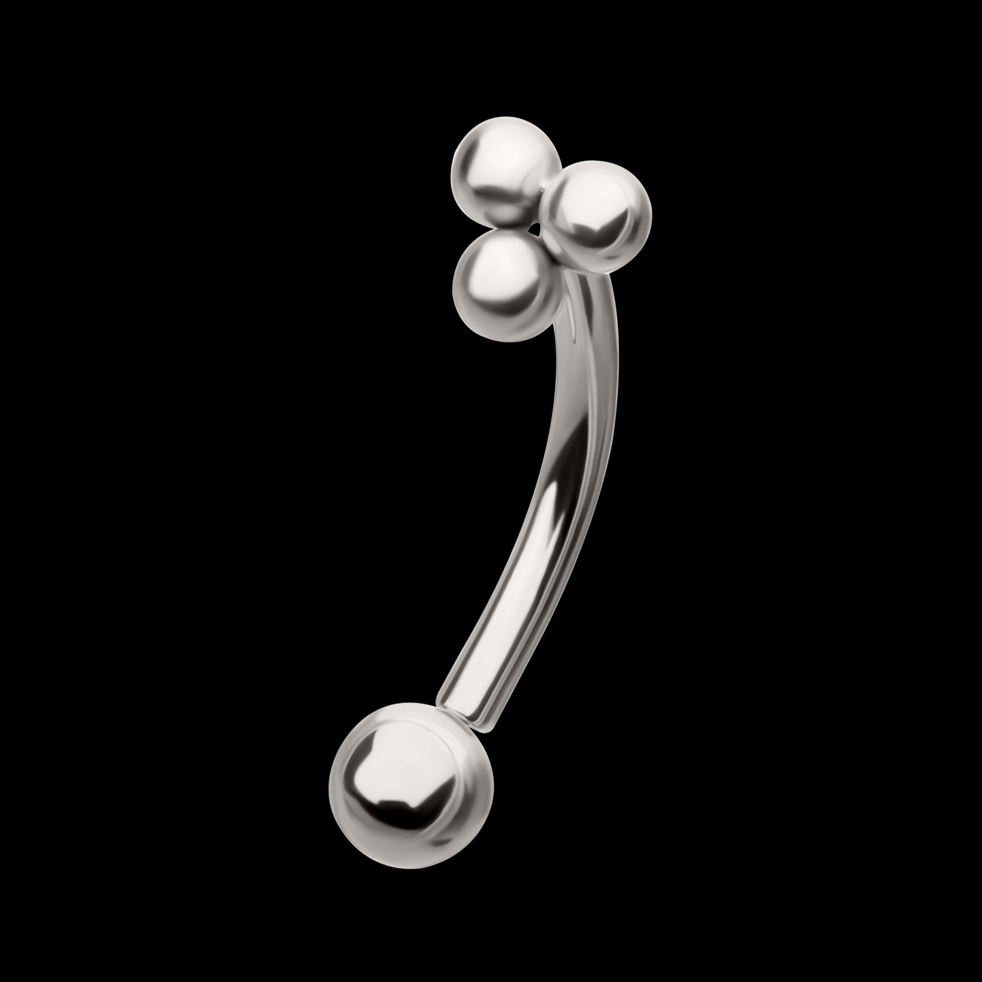 Tri-Bead Fixed Top with Bottom Curved Barbell Earring / Nosering – Titanium