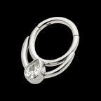 Double Hoop with Pear-Shaped Gem Front Facing Hinged Segment Clicker Earring / Nosering – Titanium