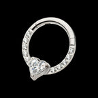 1mm CNC Set Full Clear CZ & Big Heart CZ Front Facing Hinged Segment Clicker Hoop Earring / Nosering – Titanium