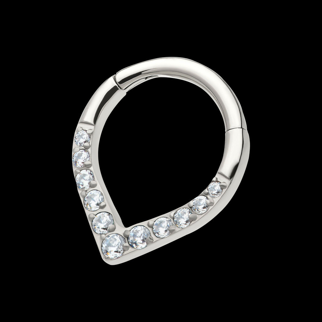 CNC Set Round CZ/Opal Front Facing Teardrop Shape Hinged Segment Clicker Hoop Earring / Nosering – Titanium
