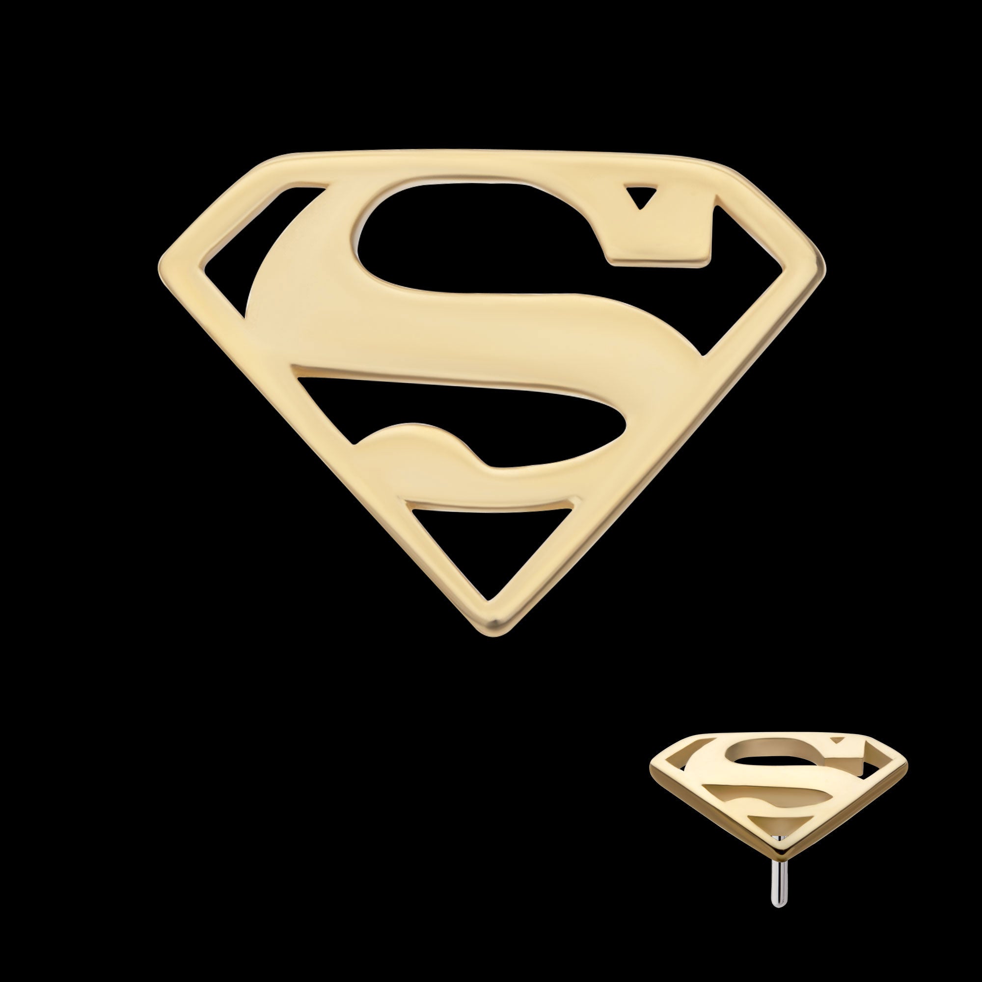 DC Comics Superman Logo Flatback Stud Earring / Nosering - 14Kt Yellow Gold